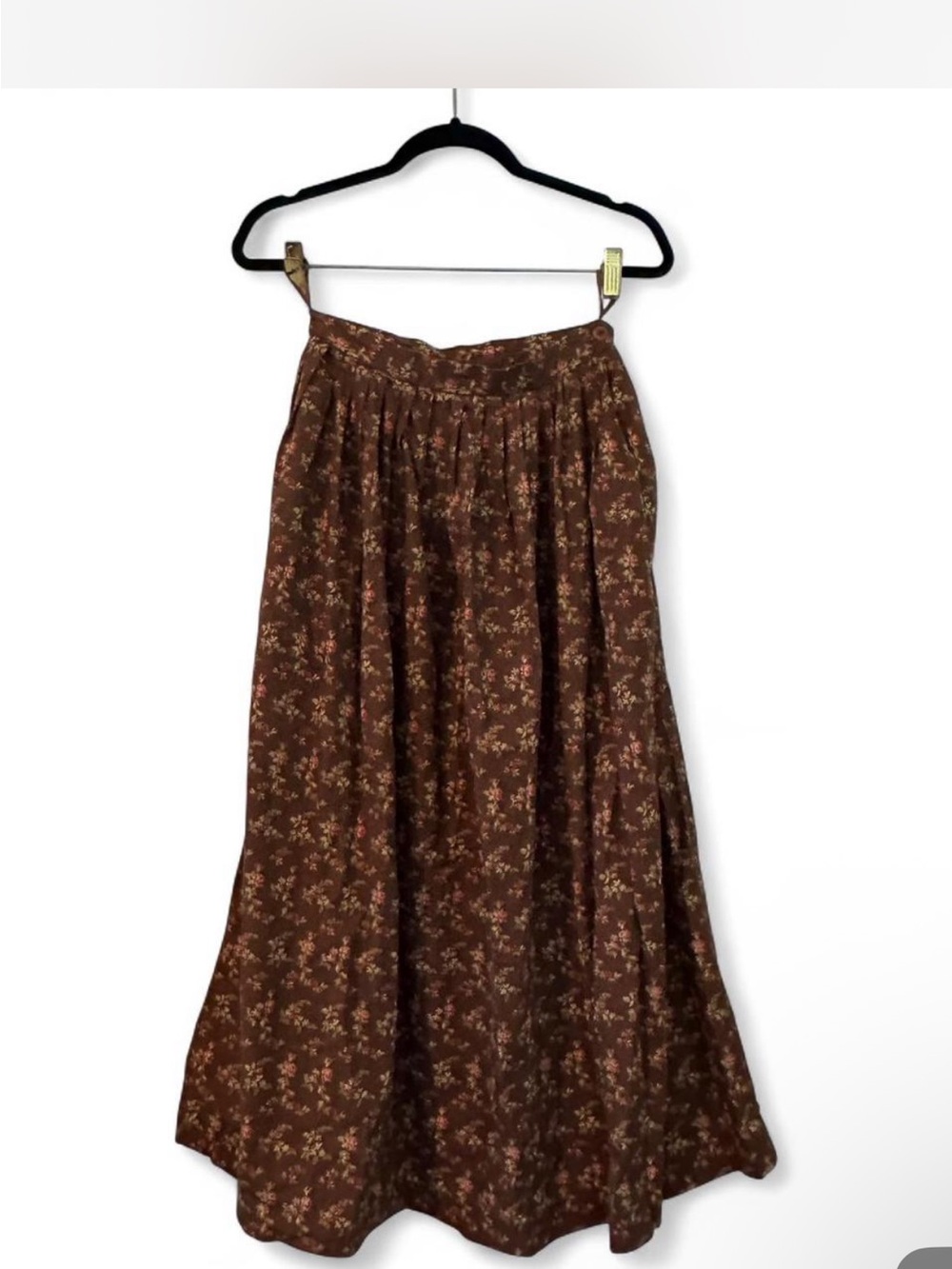 Ralph Lauren Country Label Brown Floral Midi Skirt